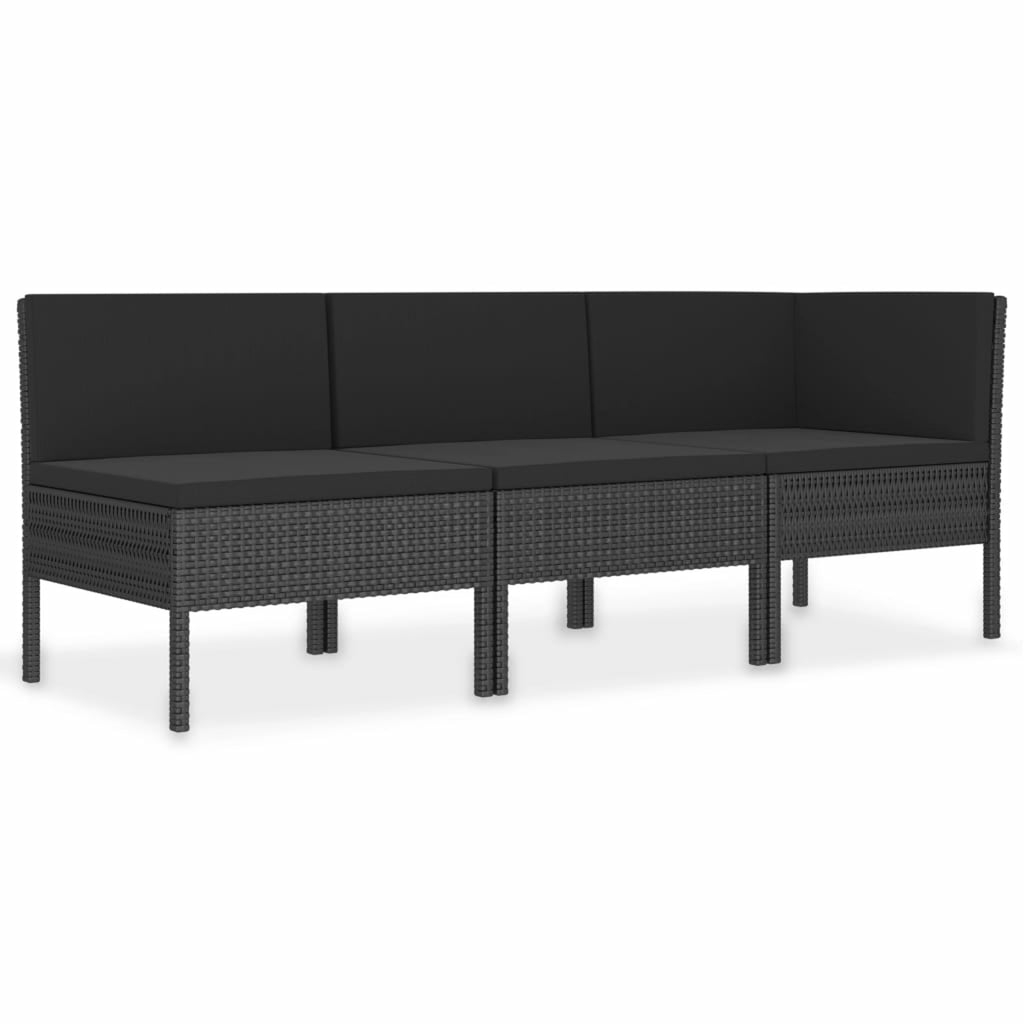 3 Piece Poly Rattan Outdoor Sectional Sofa Set with Cushions Steel Frame D6860