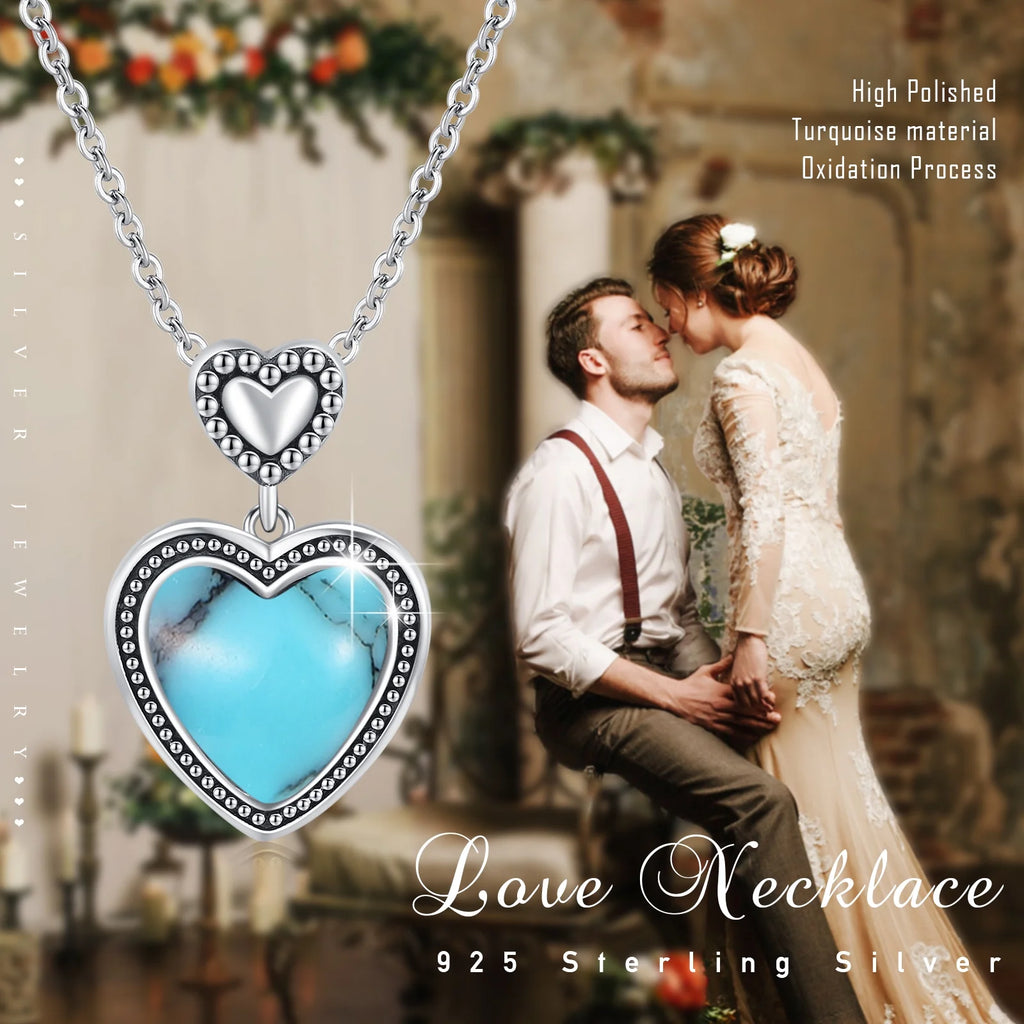 Heart Pendant Turquoise Necklace 18K White Gold Plated Jewelry V969