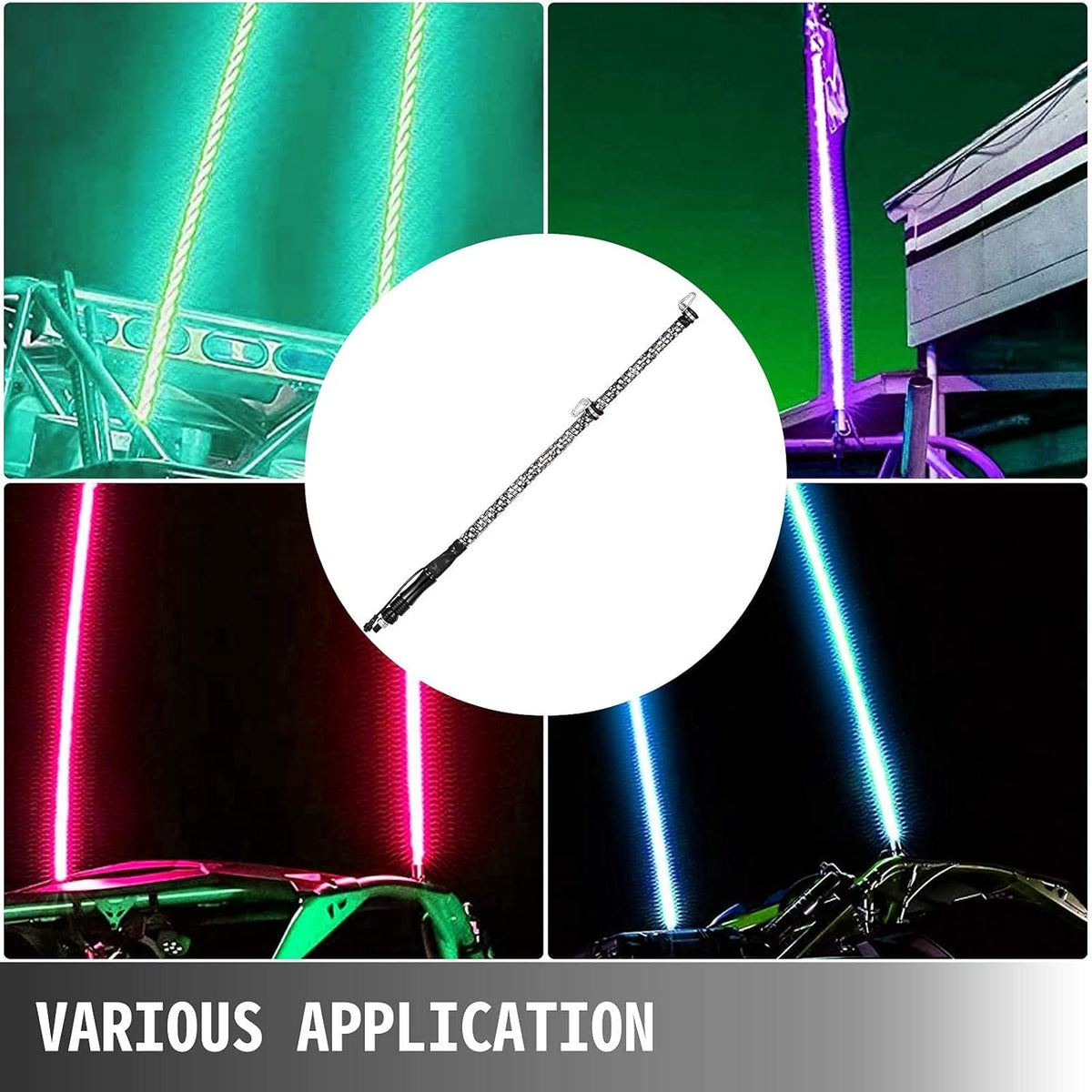 1PC 3FT 360° Spiral LED Whip Lights RGB Color Weatherproof RF Wireless Remote Pack of 2 W88319