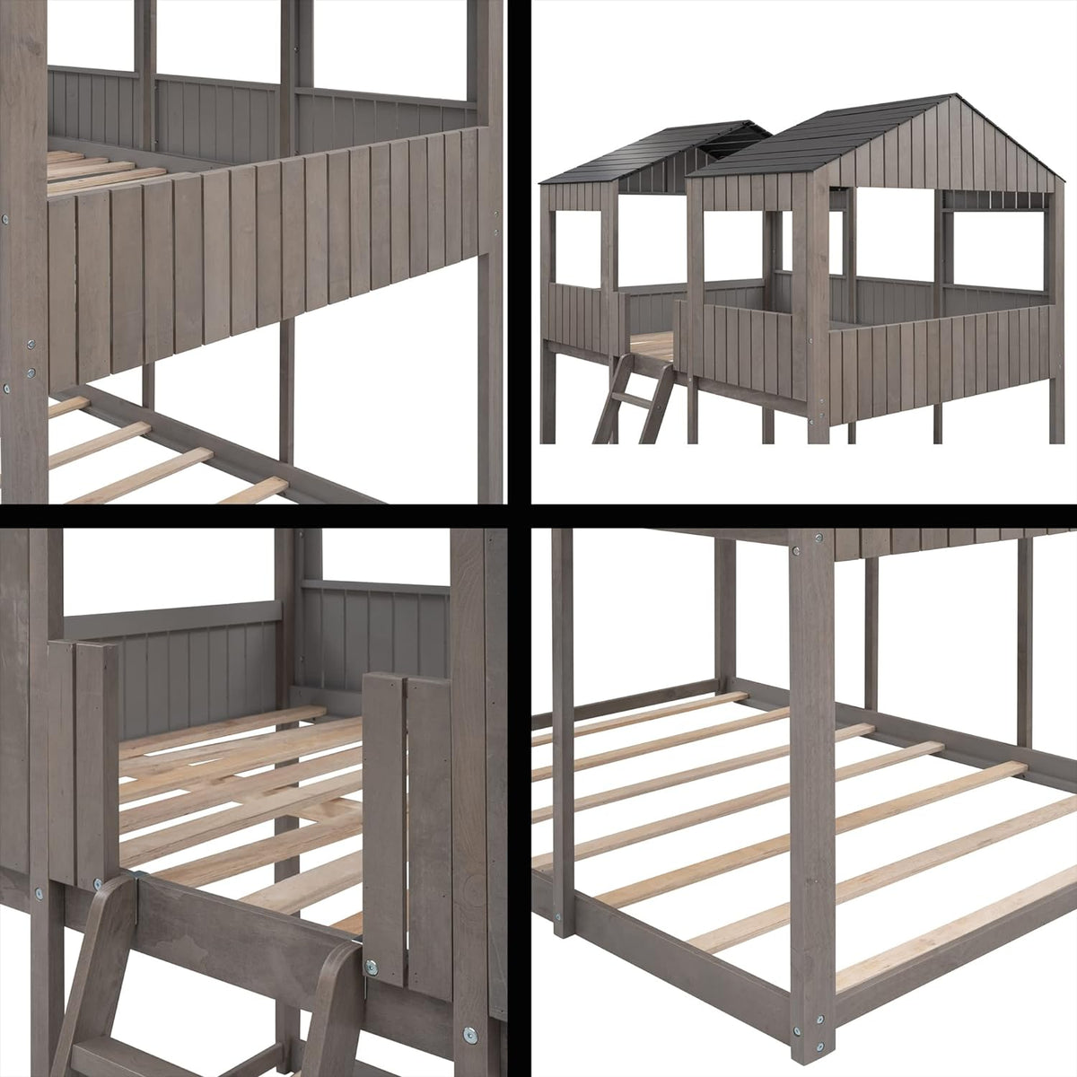 Antique Gray Full Over Full Wooden Bunk Bed U87953