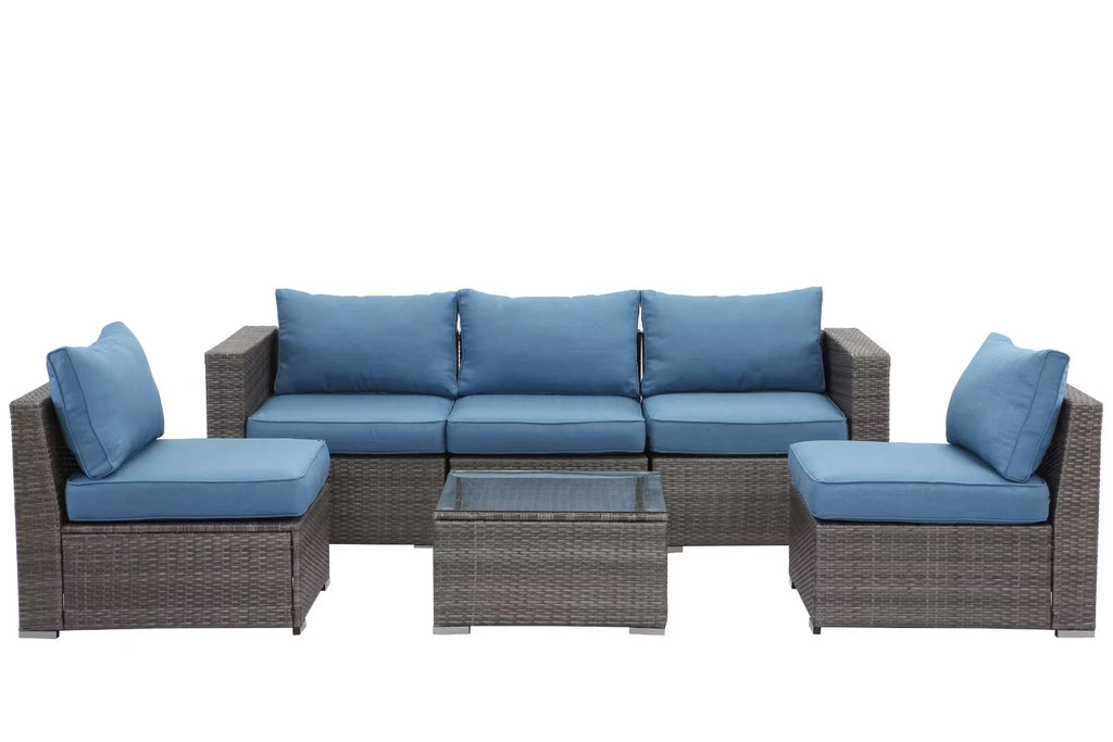 6 Pcs Outdoor Wicker Rattan Furniture Set with Cushions P80795