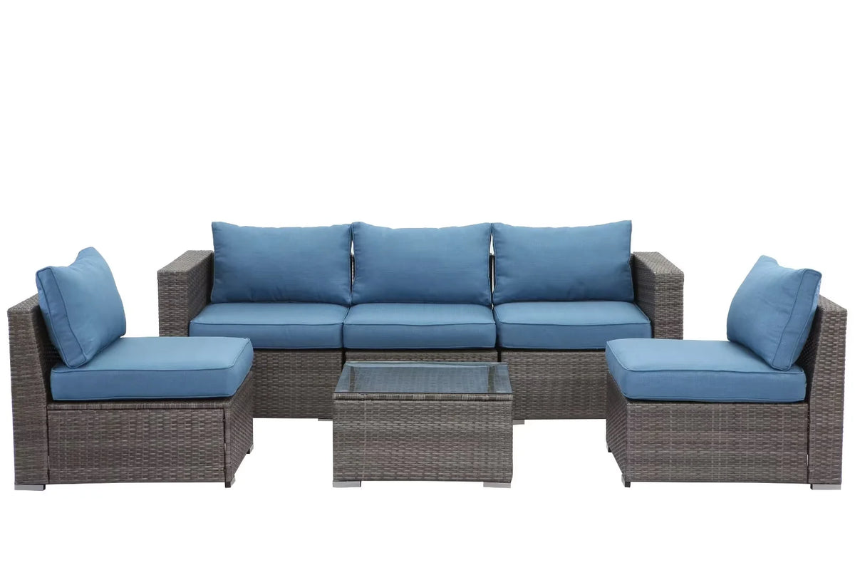 6 Pcs Outdoor Wicker Rattan Furniture Set with Cushions P80795