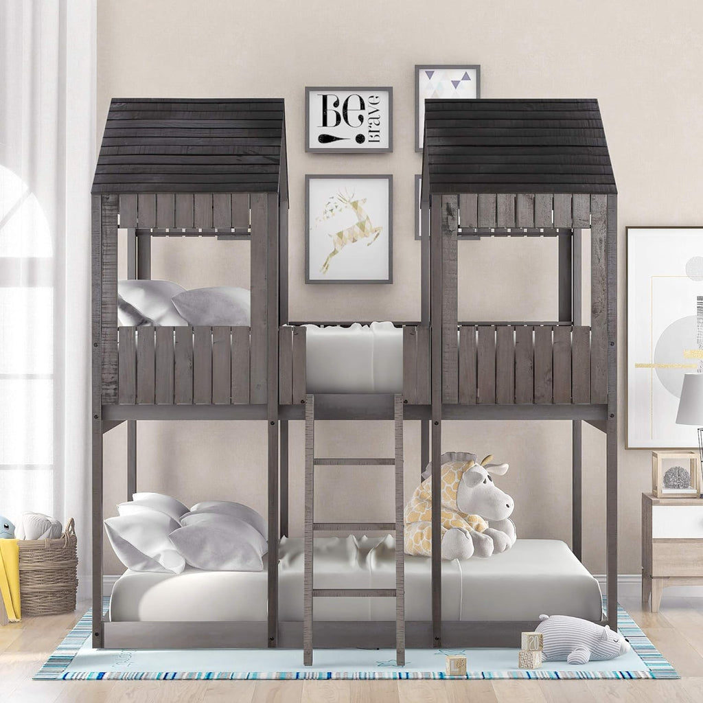 Antique Gray Full Over Full Wooden Bunk Bed U87953