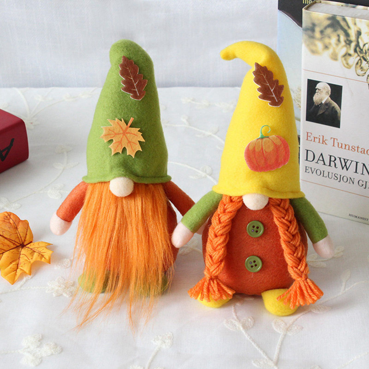 2 Pack Maple Leaf & Pumpkin Chef Gnomes Plush Dolls Scandinavian Tomte Nisse Dwarf Swedish Honey Bee Elf U3718
