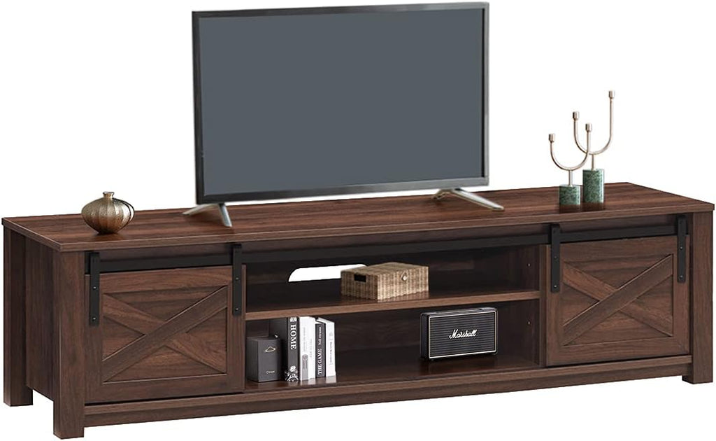 Brown Wooden TV Stand with Storage Cabinet & Sliding Barn Doors H10092