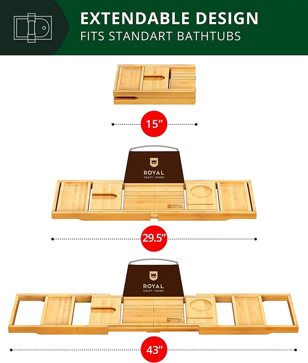 Foldable Bamboo Bathtub Caddy Tray with Extending Sides L843024