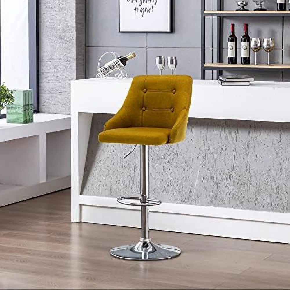 Yellow Adjustable Fabric Swivel Barstool with Back O2597