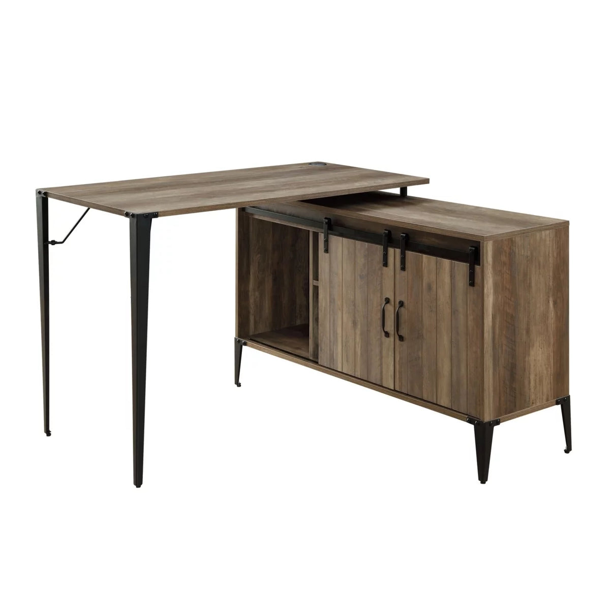 L Shaped Writing Desk with Sliding Barn Door G8933