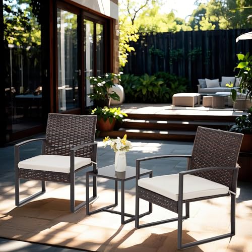 3 Pieces Rattan Patio Furniture Set with Coffee Table R2497