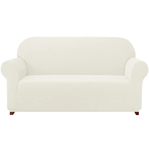 Ivory Stretch Couch Cover Set 1 Piece Sofa Slipcover with Cushion Cover for 2 Cushion Loveseat C4775
