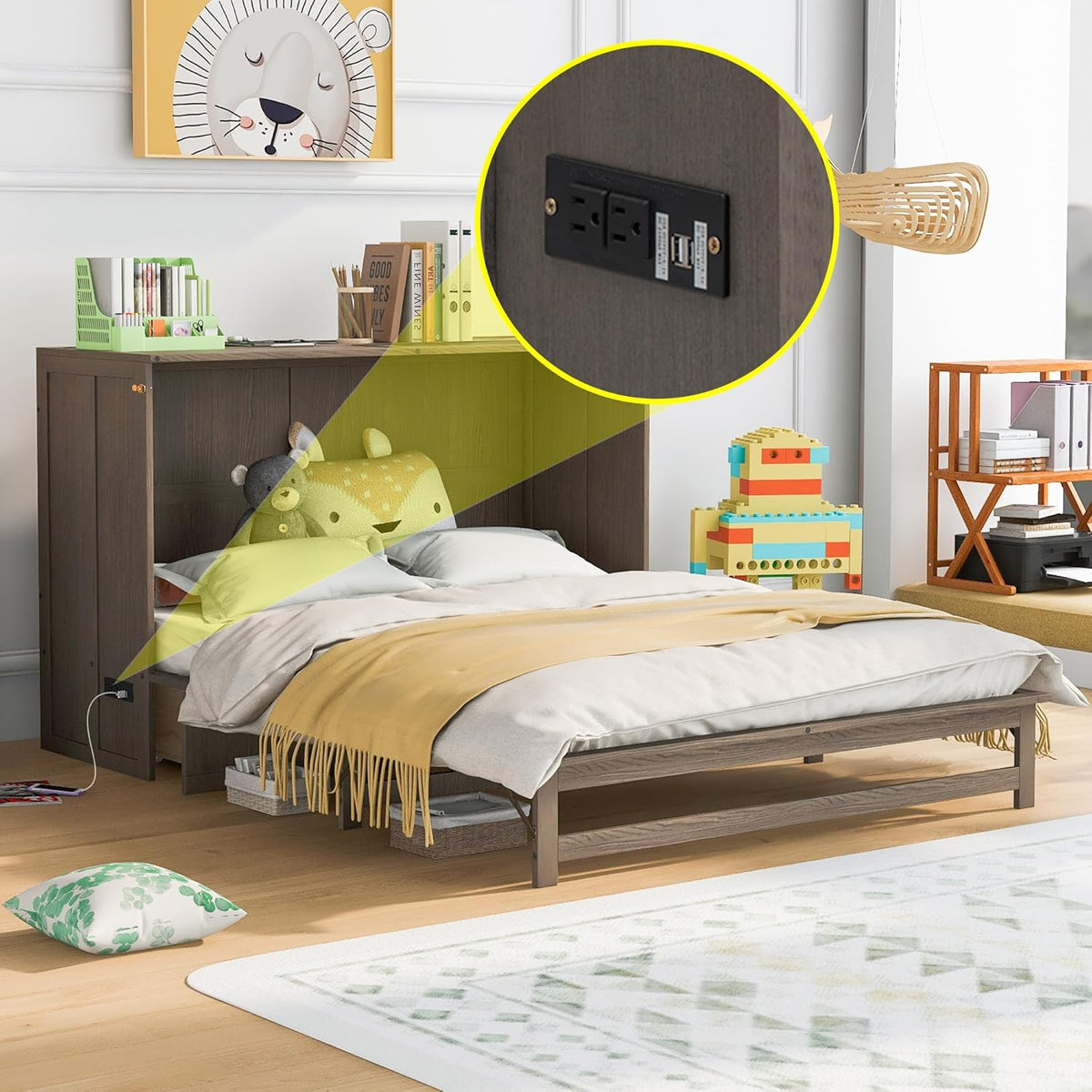 Queen Murphy Bed Cabinet with Drawer and Charging Station G9934