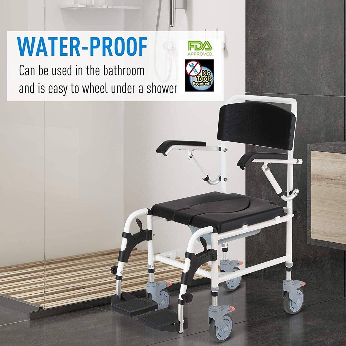 Black Commode Wheelchair with 4 Castor Wheels S306