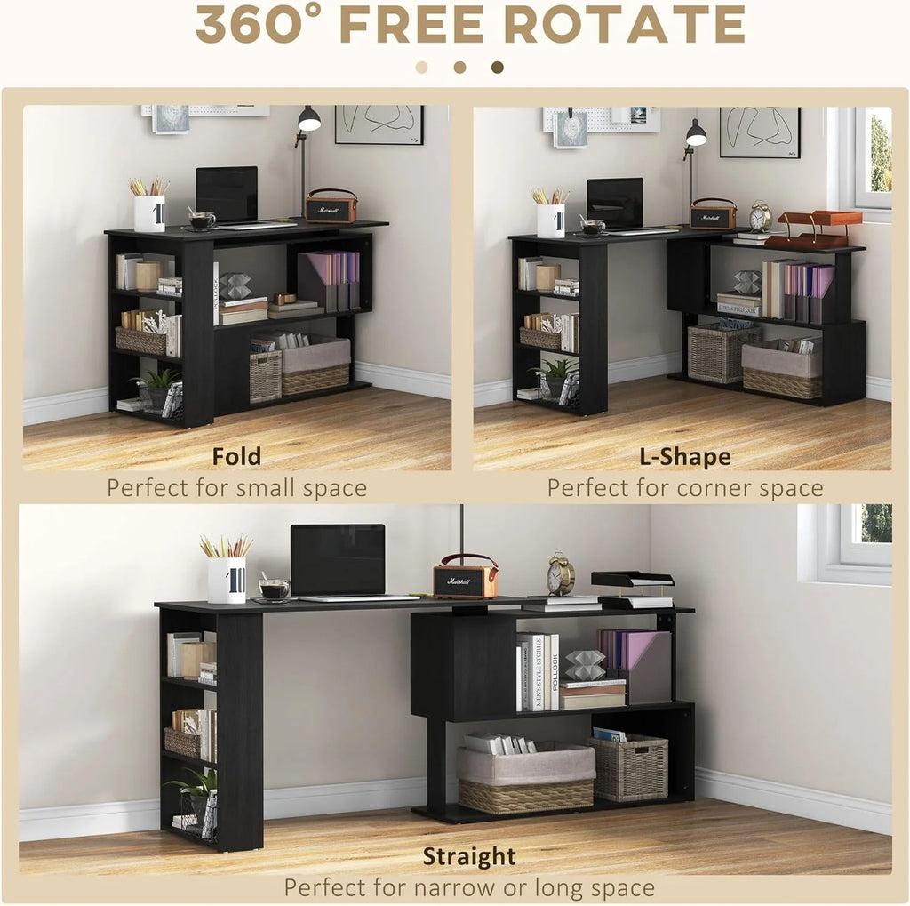 L Shaped Corner Desk with Storage Shelves, Black Z241