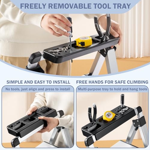 5 Step Aluminum Folding Ladder with Anti-Slip Wide Pedal T5413
