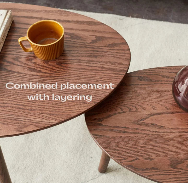 Solid Oak Wood Coffee Table with Pebble Shape, Natural Walnut Wooden Table D178650