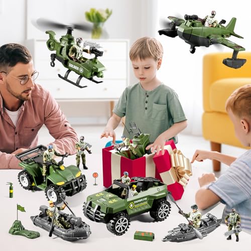 78-in-1 Army Men Toys Set with Military Truck Helicopter Kayak Boat Motorcycle Action Figures V264