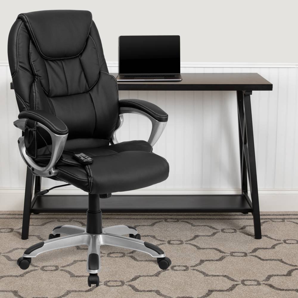 High Back Ergonomic Massaging Swivel Office Chair Black/Silver I350980