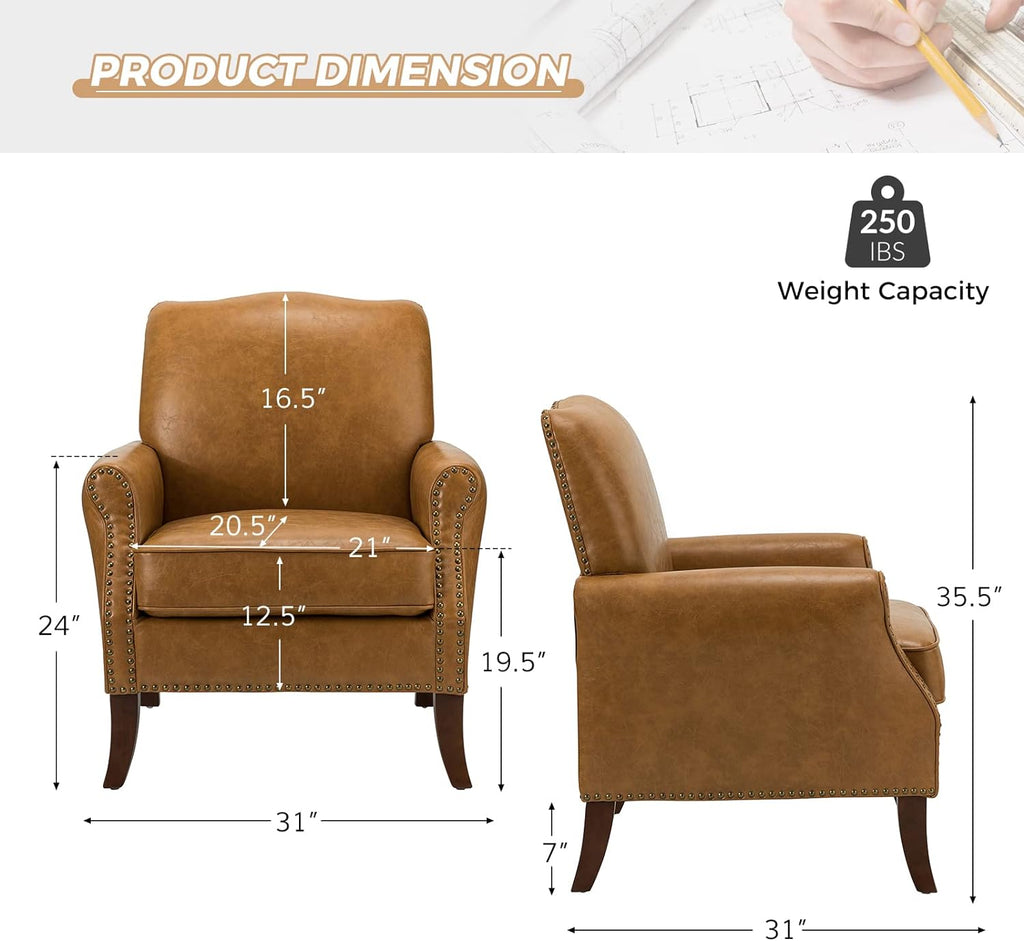 Faux Leather Accent Armchair Set Of 2 with Solid Wood Legs F38918