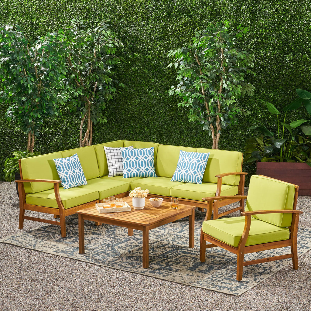 7 Piece Teak Finished Acacia Wood Sofa Set K39576