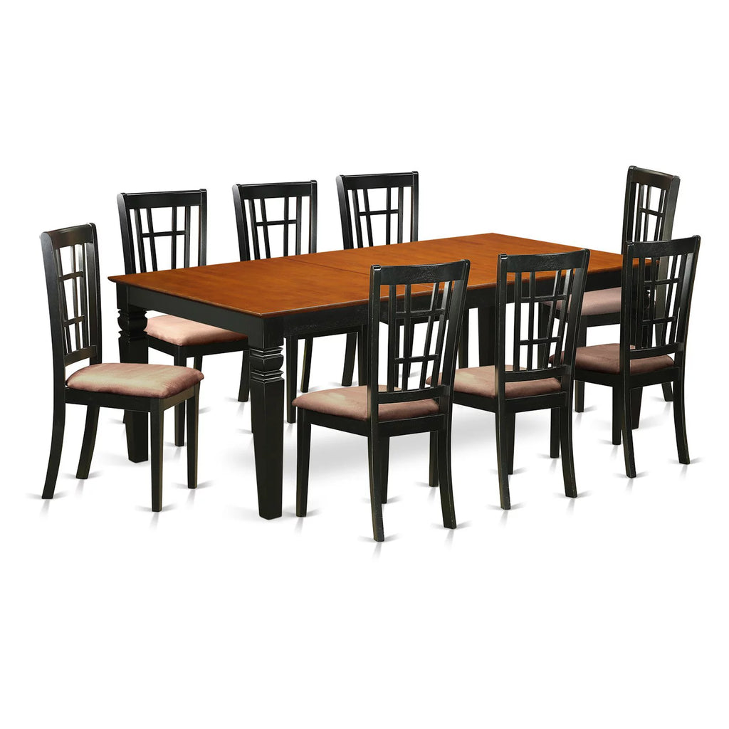 9 Pc Black Dining Room Set with Dining Table and 8 Linen Dining Chairs Z21123