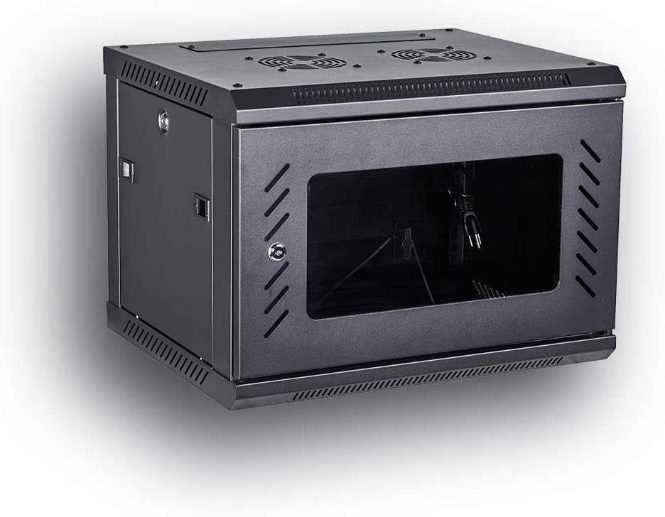 Black 19-Inch Wall Mount Server Rack Cabinet with Locking Glass Door I583713