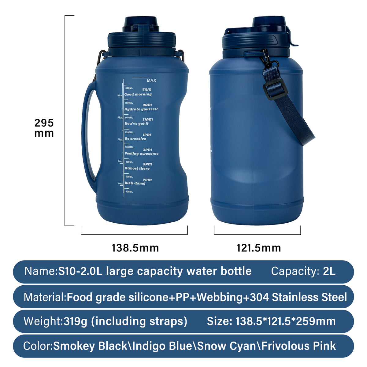 64 oz Half Gallon 2L Water Bottle with Straw Spout and Carrying Handle B249