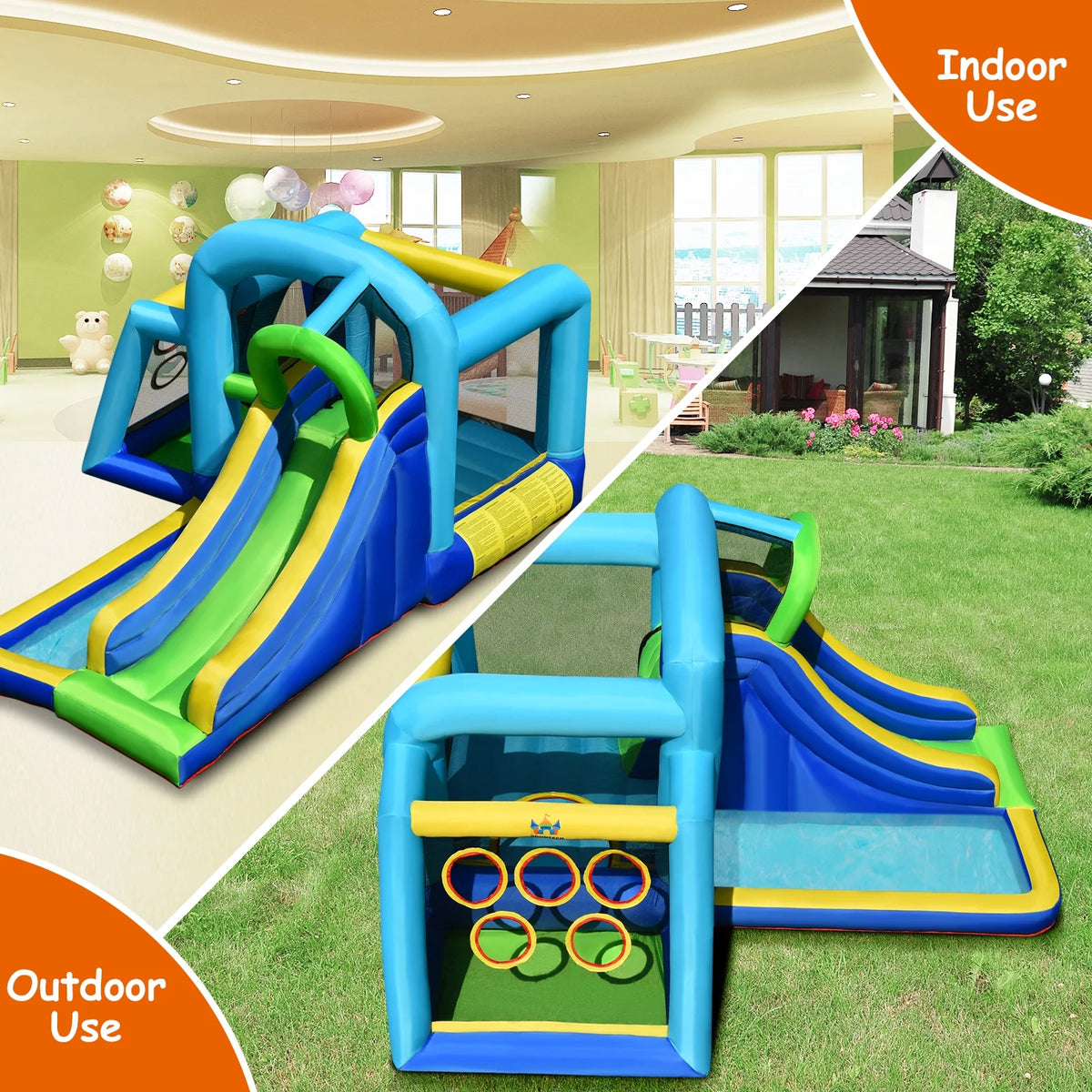 Inflatable Bouncer Climbing Bounce House Kids Slide Park Ball Pit with 550W Blower O48101