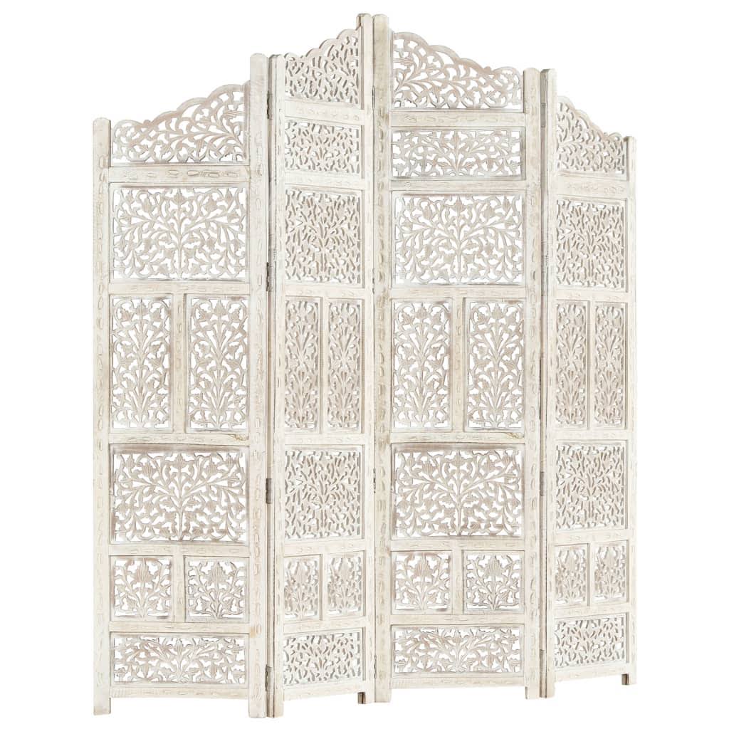 White 4-Panel Solid Mango Wood Room Divider H191