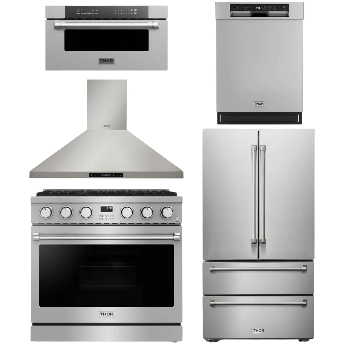 36 Gas Range, Range Hood, Refrigerator, Dishwasher and Microwave H6379