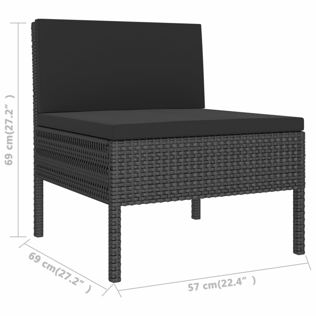 3 Piece Poly Rattan Outdoor Sectional Sofa Set with Cushions Steel Frame D6860