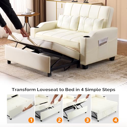 Light Green Faux Leather Convertible Futon Sofa Bed with USB Ports W711193