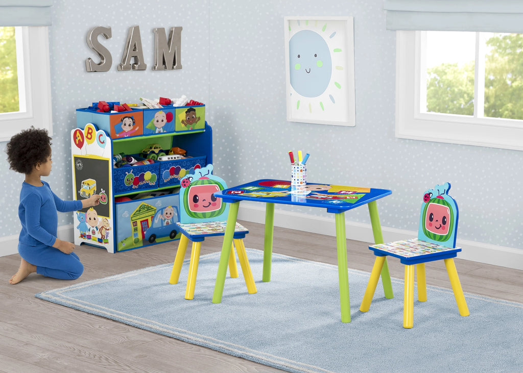 4-Piece Toddler Playroom Set with Play Table and 6 Bin Toy Organizer S3235