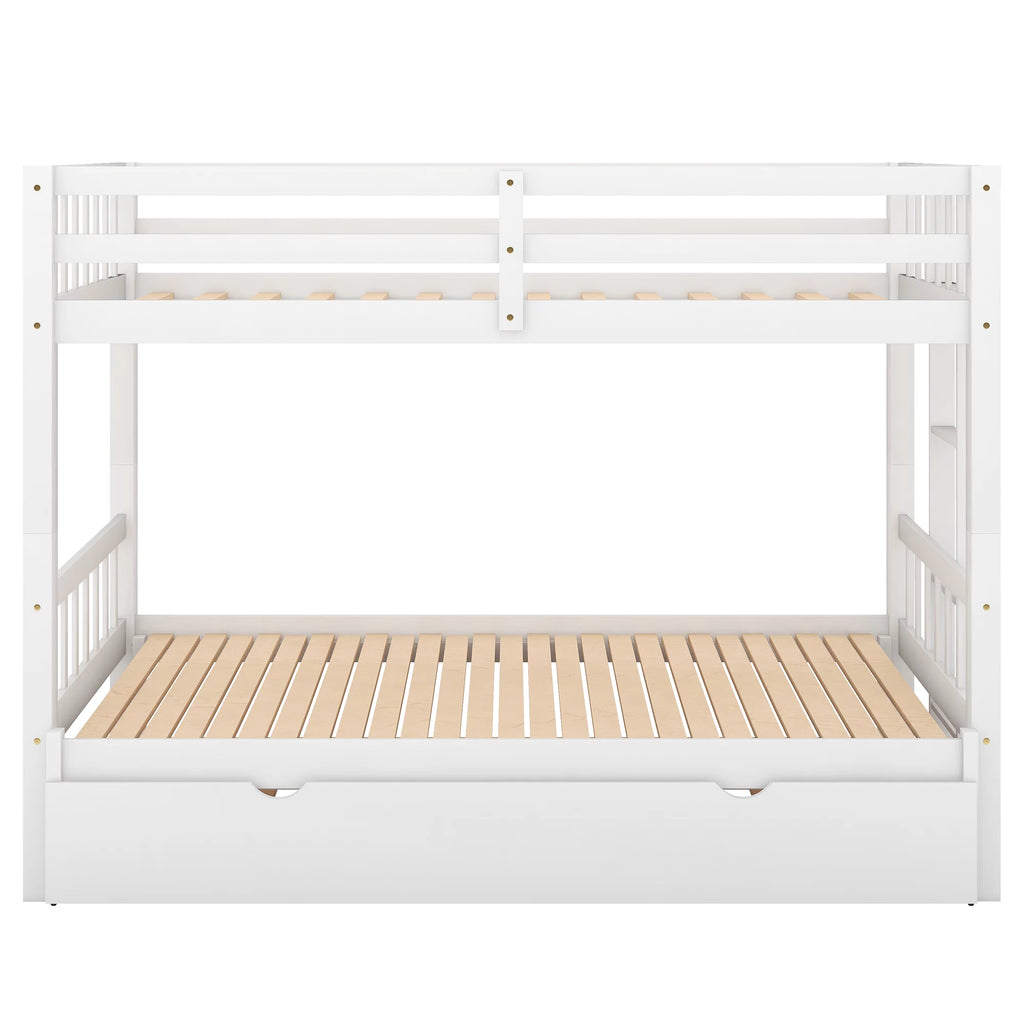 White Solid Wood Twin Over Twin Extendable Bunk Beds with Trundle L587