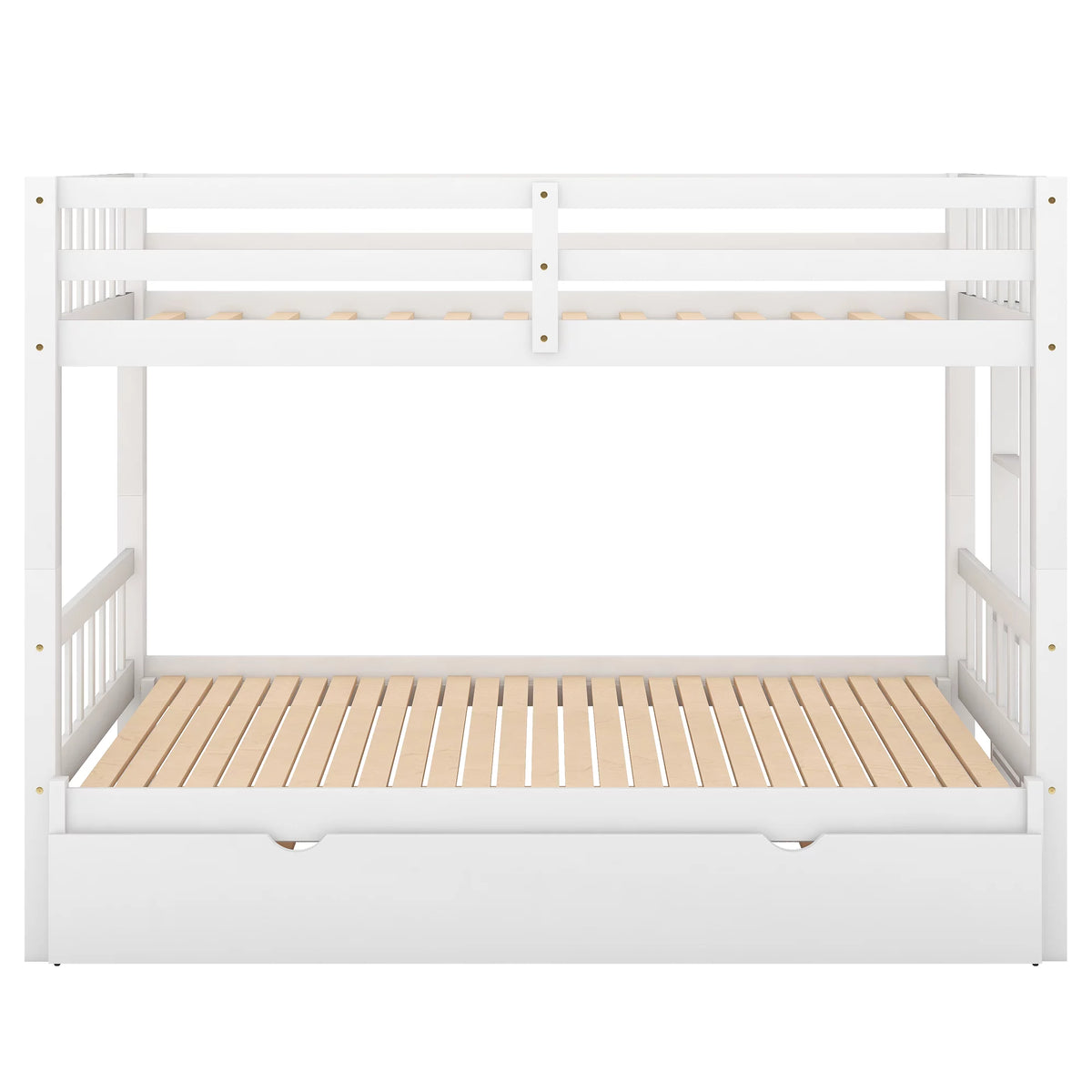 White Solid Wood Twin Over Twin Extendable Bunk Beds with Trundle L587