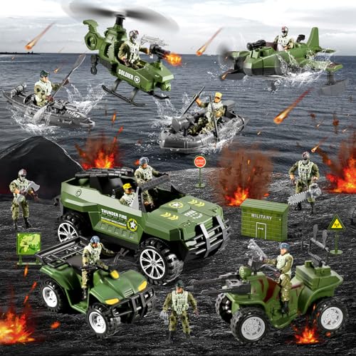 78-in-1 Army Men Toys Set with Military Truck Helicopter Kayak Boat Motorcycle Action Figures V264