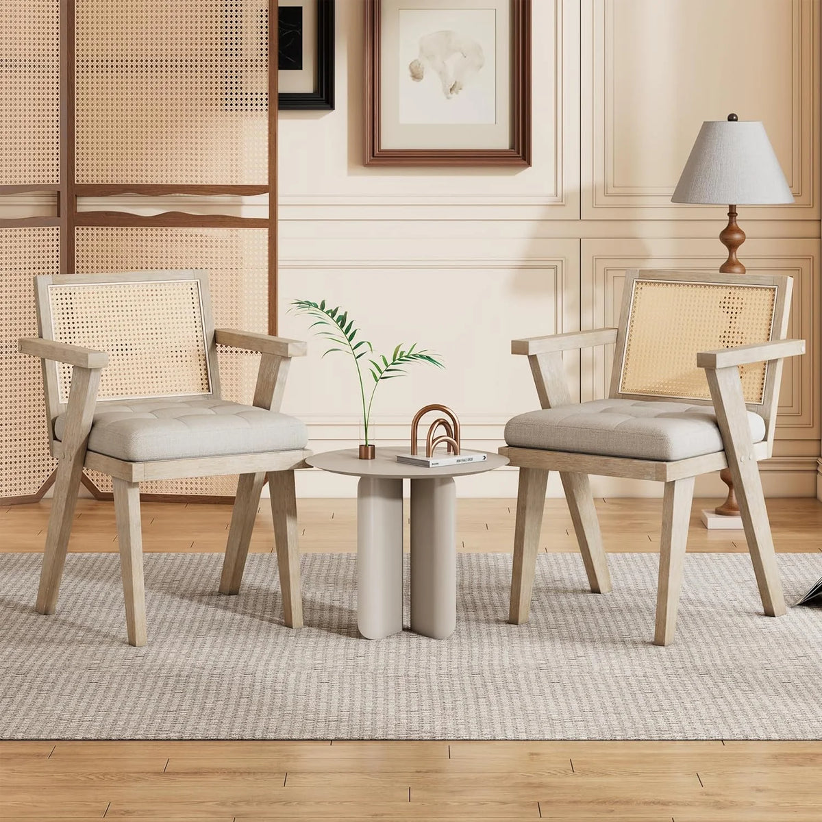 Mid Century Modern Accent Chair with Rattan Backrest and Padded Seat C40143