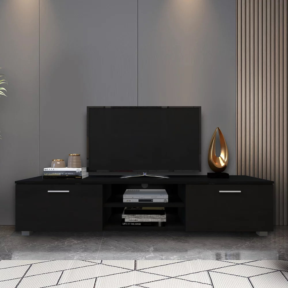 Black TV Console Table with 2 Storage Cabinet C55584