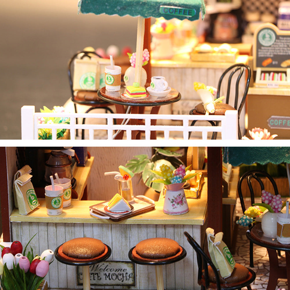 Miniature LED Coffee Store Doll House Model Toy H192