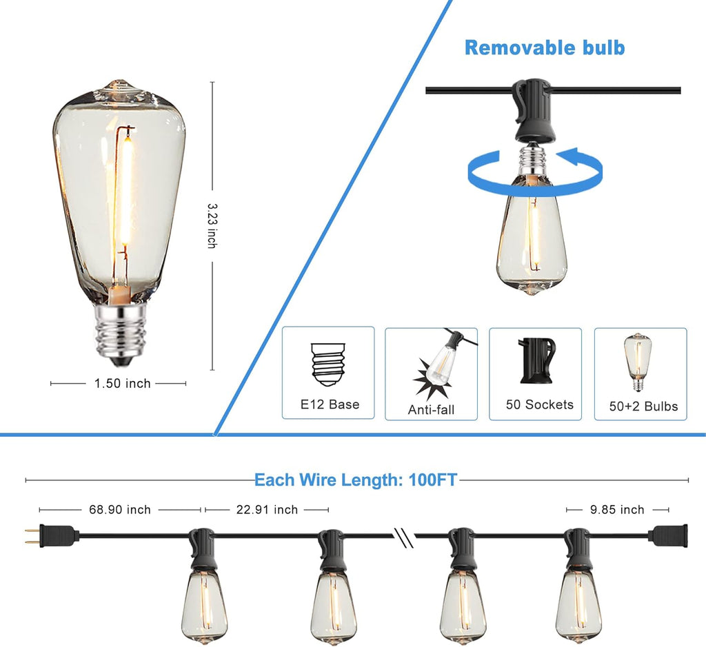 100Ft Weatherproof Dimmable LED String Lights D72526