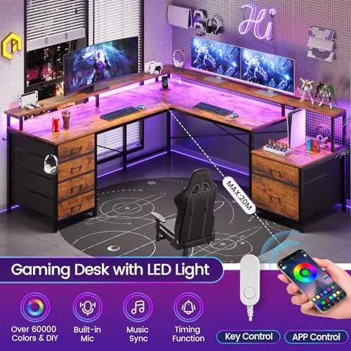 L Shaped Desk with 6 Drawer and File Cabinet L28209