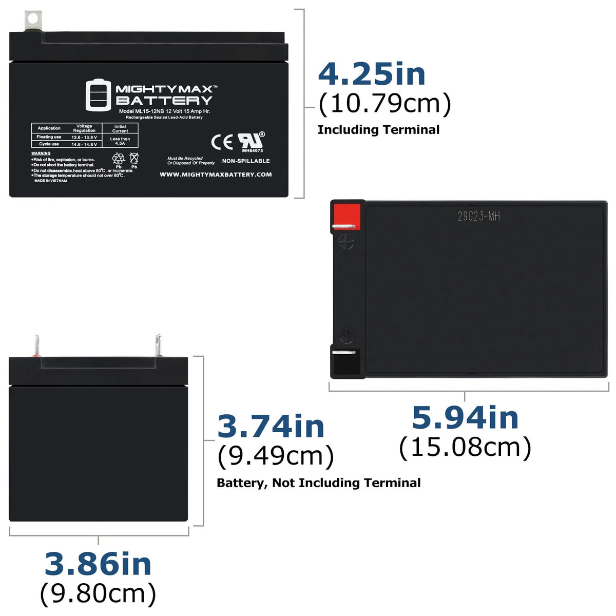 12V 15AH Replacement Battery - 6 Pack Y174146