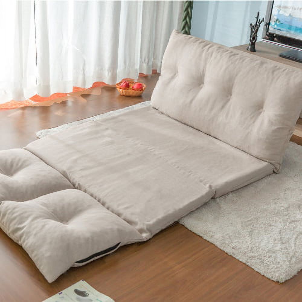 Beige Fabric Folding Chaise Lounge Sofa Floor Couch R88563