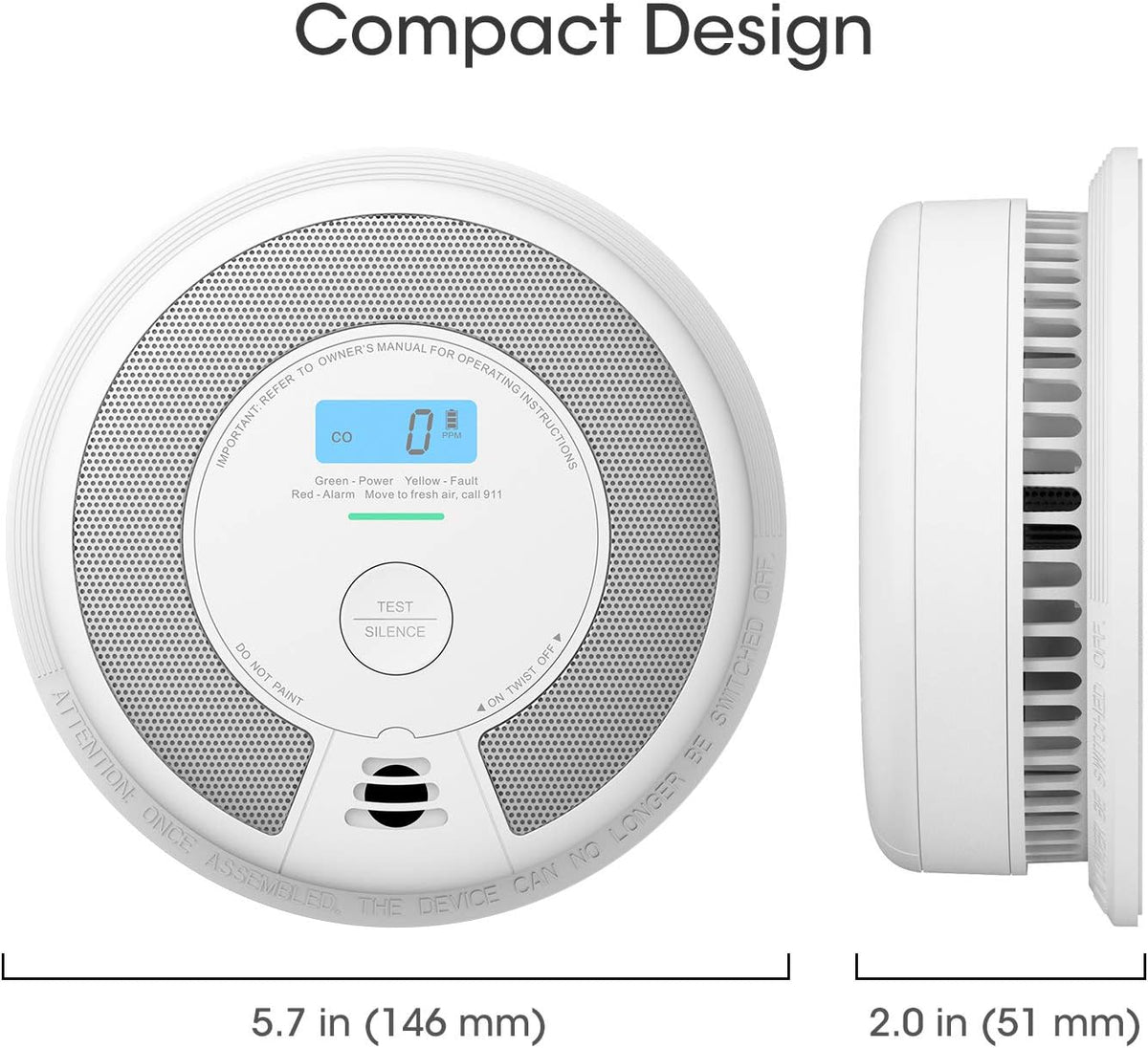 10-Year Battery Smoke and Carbon Monoxide Detector Alarm with LCD Display, Dual Sensor, 5-Pack O9264