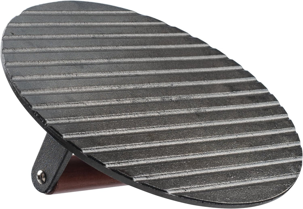 8.5-Inch Round Cast Iron Grill Press with Wood Handle Z5144
