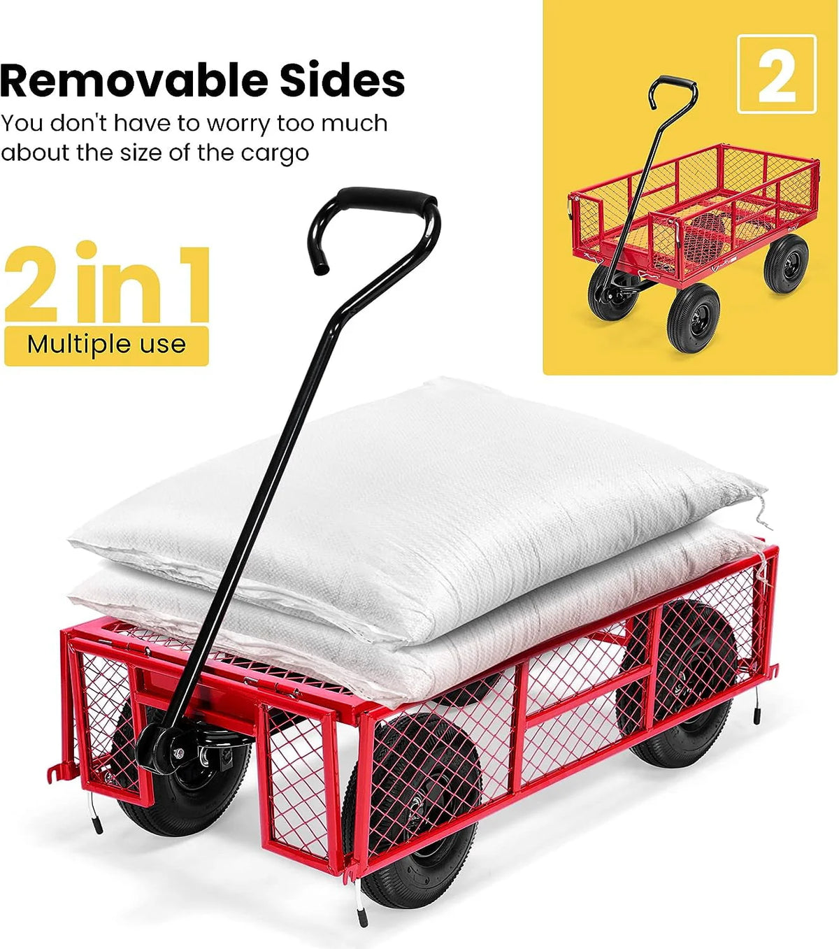 Mesh Steel Garden Cart 880 lbs Folding Utility Wagon with 10 Inch Wheels, Red B509521