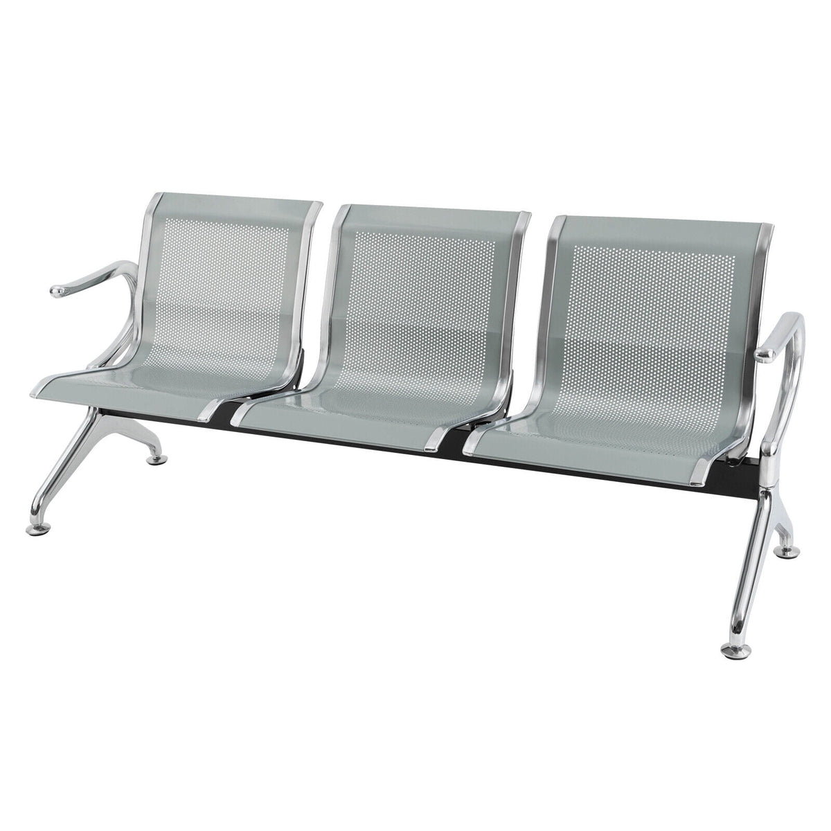 3 Seats Waiting Room Chair Bench Silver T70715
