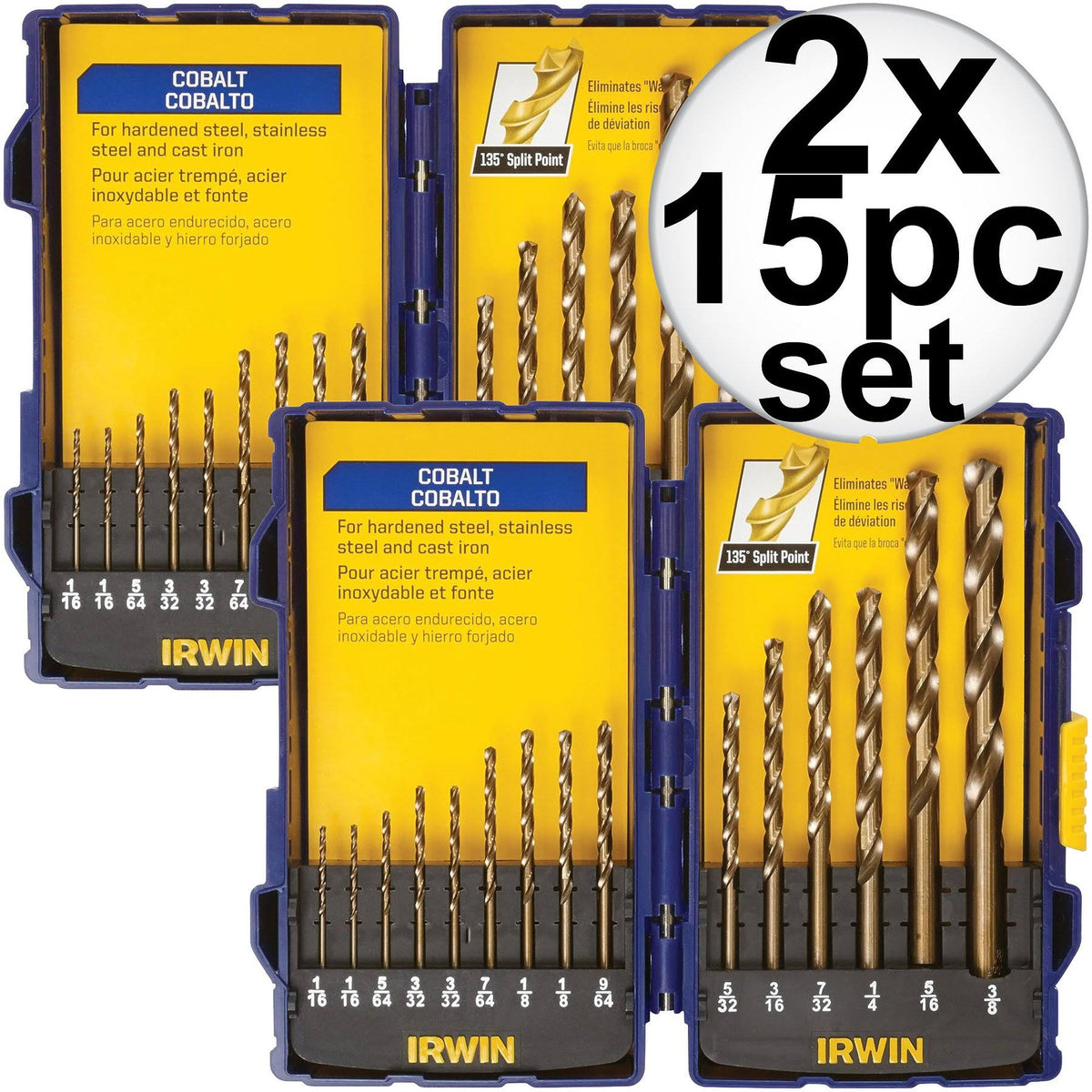 15pc Cobalt Drill Bit Set 2-Pack J438886