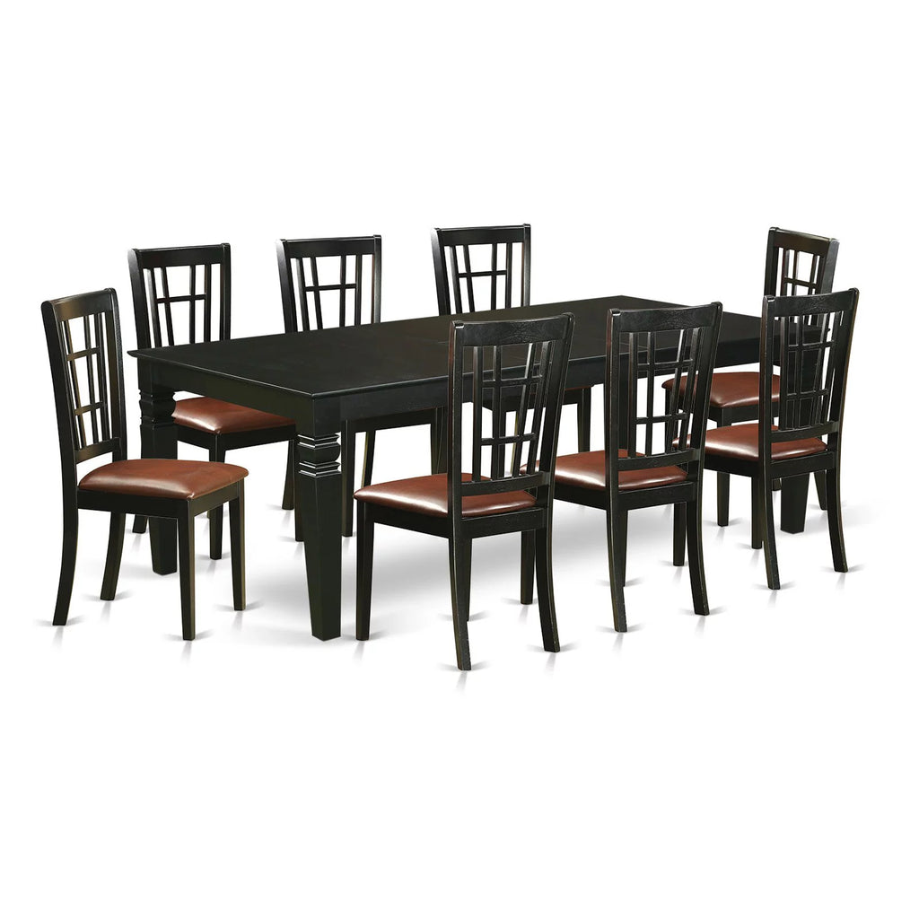 9 Pc Black Dining Room Set with Dining Table and 8 Linen Dining Chairs Z21123