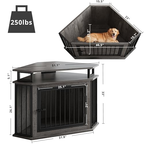 Rustic Brown Corner Wooden Dog Crate with 2-Tier Shelves C660