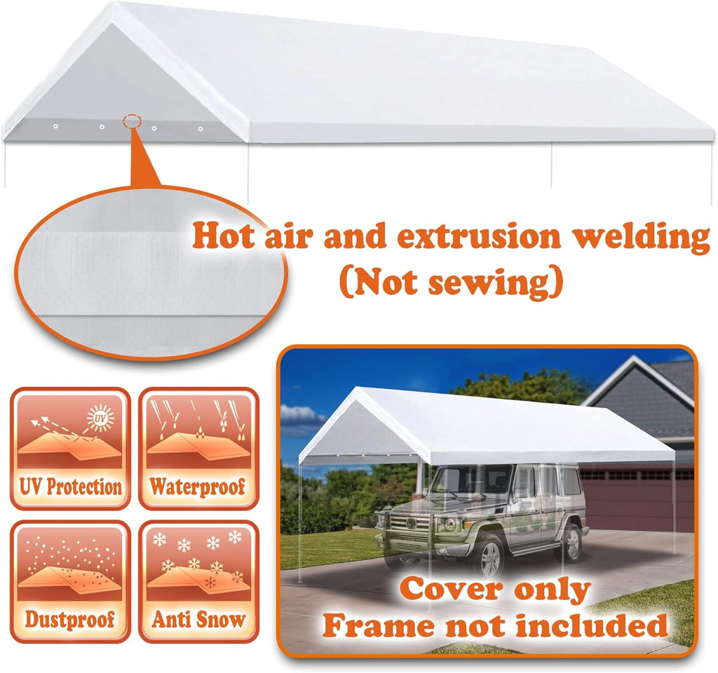 Carport Canopy Cover 12 x 20 Feet Replacement Tent Top Tarp with Ball Bungees R22862